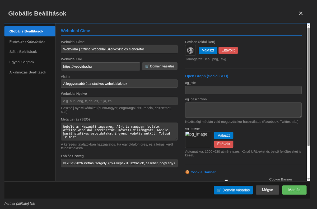 WebVidra portfolio oldal-szerkesztő - weboldalszerkesztő